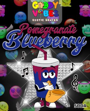 A poster of a drink with the words " pomegranate blueberry ".