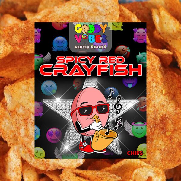 A picture of some chips with the cover for spicy red crayfish.