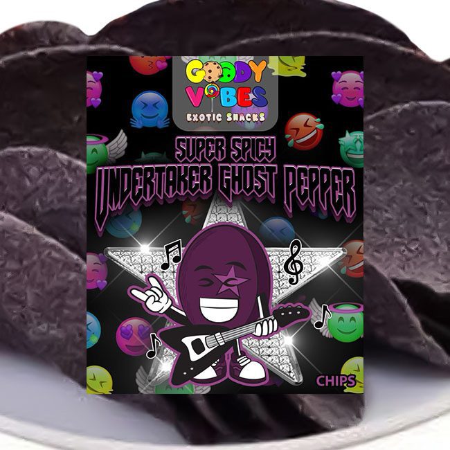 A purple bag of chips sitting on top of some food.