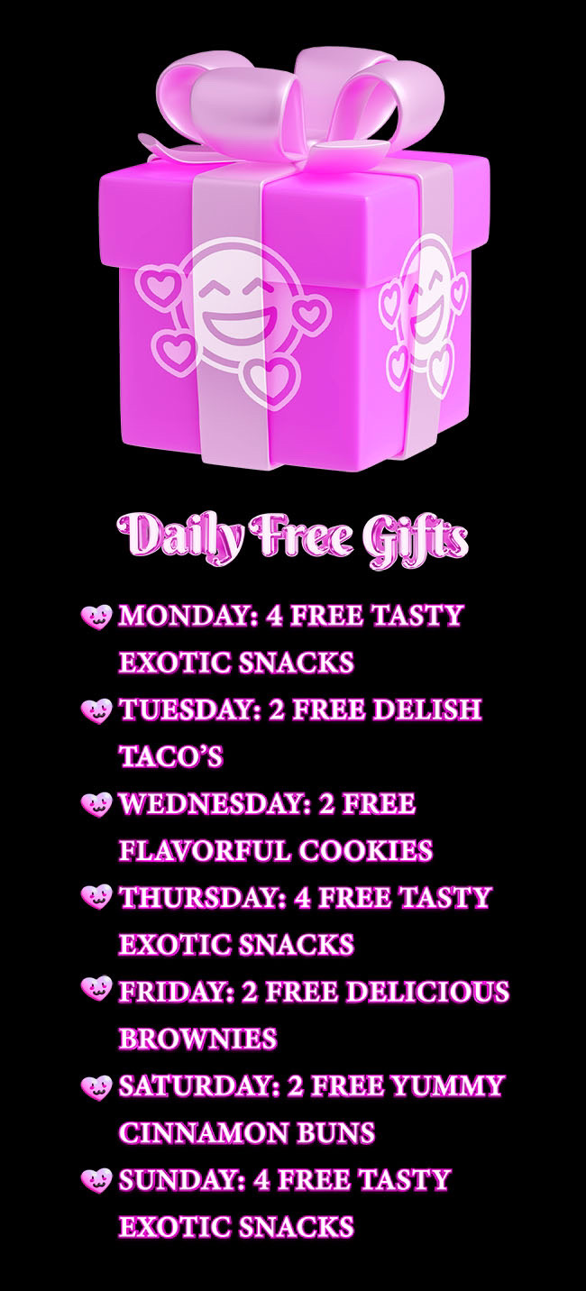 A pink box with the words " daily free gifts ".